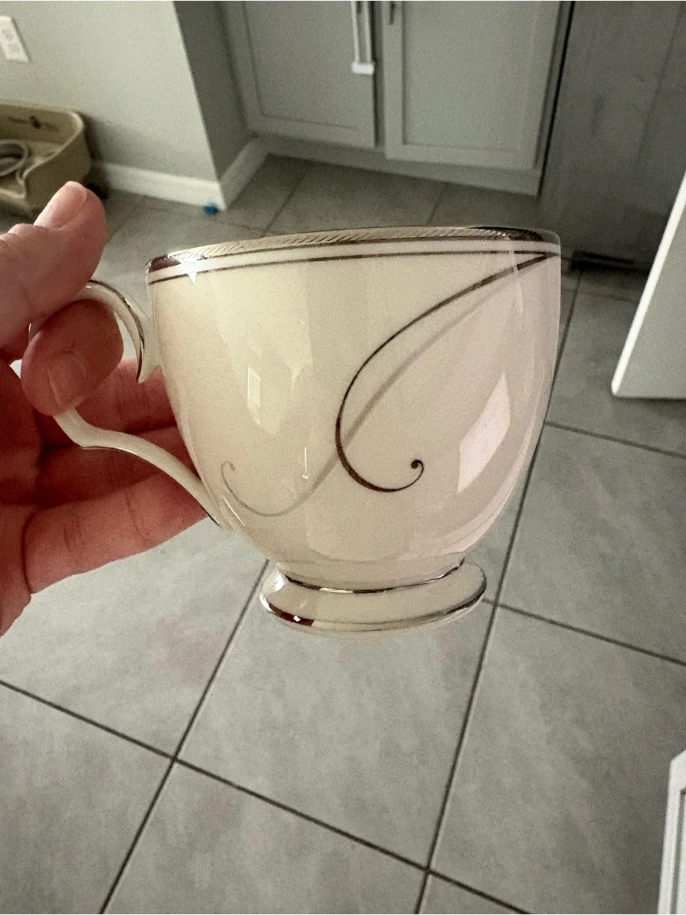 Noritake Elegant Cream and silver Trim Tea Cup